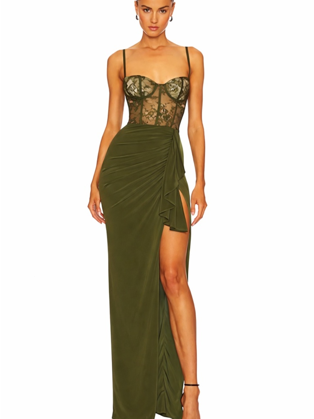 Katie May NWT Green Lace Bodice Draped Gown
